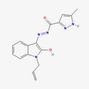 molecular formula C16H15N5O2 B12450648 5-Methyl-N'-[(3E)-2-oxo-1-(prop-2-EN-1-YL)indol-3-ylidene]-2H-pyrazole-3-carbohydrazide 