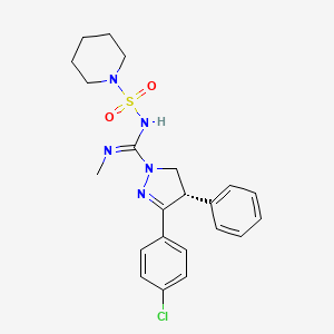 molecular formula C22H26ClN5O2S B1245150 (-)-(4S)-3-(4-Chlorophenyl)-N-methyl-4-phenyl-N'-((piperidin-1-yl)sulfonyl)-4,5-dihydro-1H-pyrazole-1-carboxamidine 