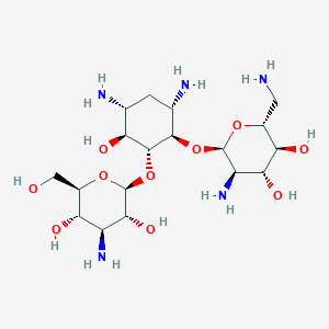 molecular formula C18H37N5O10 B1245154 (2R,3S,4R,5R,6R)-5-amino-2-(aminomethyl)-6-[(1R,2R,3S,4R,6S)-4,6-diamino-2-[(2S,3R,4S,5S,6R)-4-amino-3,5-dihydroxy-6-(hydroxymethyl)oxan-2-yl]oxy-3-hydroxycyclohexyl]oxyoxane-3,4-diol 