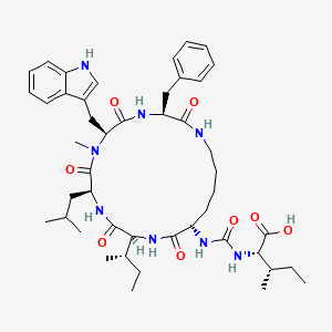 molecular formula C46H66N8O8 B1245158 (2S,3S)-2-[[(3S,6S,9S,12S,15S)-3-benzyl-12-[(2S)-butan-2-yl]-6-(1H-indol-3-ylmethyl)-7-methyl-9-(2-methylpropyl)-2,5,8,11,14-pentaoxo-1,4,7,10,13-pentazacyclononadec-15-yl]carbamoylamino]-3-methylpentanoic acid 