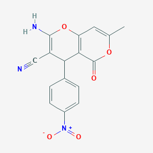 molecular formula C16H11N3O5 B12451714 2-amino-7-methyl-4-(4-nitrophenyl)-5-oxo-4H,5H-pyrano[4,3-b]pyran-3-carbonitrile 