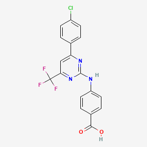 molecular formula C18H11ClF3N3O2 B12451844 4-[6-(4-Chlorophenyl)-4-(trifluoromethyl)pyrimidin-2-yl]aminobenzoic acid 