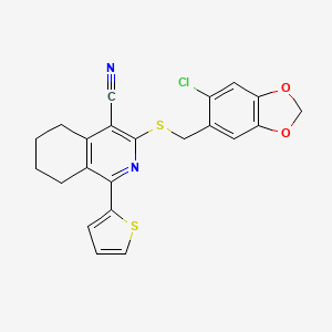 molecular formula C22H17ClN2O2S2 B12451885 3-{[(6-Chloro-1,3-benzodioxol-5-yl)methyl]sulfanyl}-1-(thiophen-2-yl)-5,6,7,8-tetrahydroisoquinoline-4-carbonitrile 