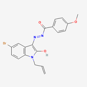 molecular formula C19H16BrN3O3 B12451931 N'-[(3Z)-5-bromo-2-oxo-1-(prop-2-en-1-yl)-1,2-dihydro-3H-indol-3-ylidene]-4-methoxybenzohydrazide 