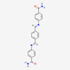 molecular formula C22H18N4O2 B12452005 4,4'-{benzene-1,4-diylbis[(E)methylylidenenitrilo]}dibenzamide 