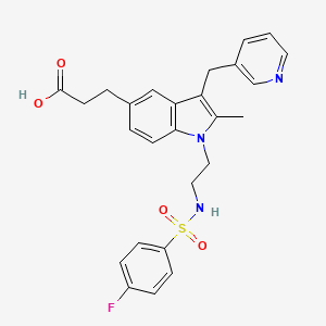 molecular formula C26H26FN3O4S B1245246 3-{1-[2-(4-Fluoro-benzenesulfonylamino)-ethyl]-2-methyl-3-pyridin-3-ylmethyl-1H-indol-5-yl}-propionic acid 