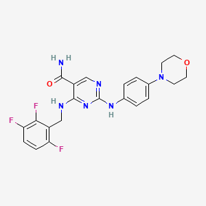 molecular formula C22H21F3N6O2 B1245259 2-(4-Morpholinophenylamino)-4-(2,3,6-trifluorobenzylamino)pyrimidine-5-carboxamide 