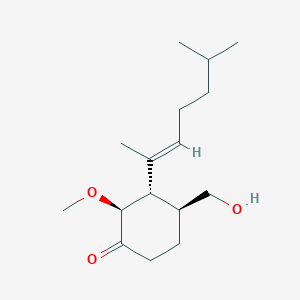 molecular formula C16H28O3 B1245273 (2S,3S,4S)-4-(hydroxymethyl)-2-methoxy-3-[(2E)-6-methylhept-2-en-2-yl]cyclohexanone 