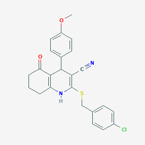 molecular formula C24H21ClN2O2S B12452985 2-[(4-Chlorobenzyl)sulfanyl]-4-(4-methoxyphenyl)-5-oxo-1,4,5,6,7,8-hexahydroquinoline-3-carbonitrile 