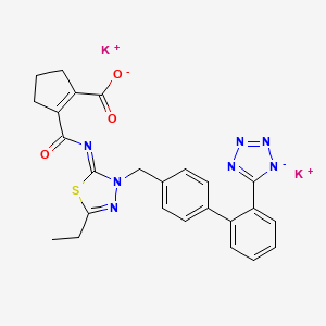 molecular formula C25H21K2N7O3S B1245315 Dipotassium;2-[[5-ethyl-3-[[4-[2-(1,2,3-triaza-4-azanidacyclopenta-2,5-dien-5-yl)phenyl]phenyl]methyl]-1,3,4-thiadiazol-2-ylidene]carbamoyl]cyclopentene-1-carboxylate 