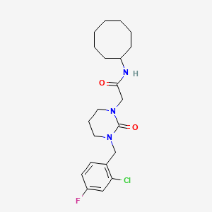 molecular formula C21H29ClFN3O2 B1245336 2-[3-[(2-chloro-4-fluorophenyl)methyl]-2-oxo-1,3-diazinan-1-yl]-N-cyclooctylacetamide 