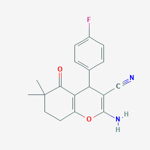 molecular formula C18H17FN2O2 B12453424 2-amino-4-(4-fluorophenyl)-6,6-dimethyl-5-oxo-7,8-dihydro-4H-chromene-3-carbonitrile 