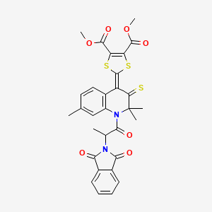 molecular formula C30H26N2O7S3 B12453450 dimethyl 2-{1-[2-(1,3-dioxo-1,3-dihydro-2H-isoindol-2-yl)propanoyl]-2,2,7-trimethyl-3-thioxo-2,3-dihydroquinolin-4(1H)-ylidene}-1,3-dithiole-4,5-dicarboxylate 