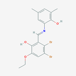 molecular formula C17H17Br2NO3 B12453512 3,4-dibromo-6-ethoxy-2-{(E)-[(2-hydroxy-3,5-dimethylphenyl)imino]methyl}phenol 