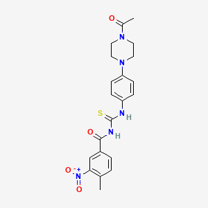 molecular formula C21H23N5O4S B12453545 N-{[4-(4-acetylpiperazin-1-yl)phenyl]carbamothioyl}-4-methyl-3-nitrobenzamide 