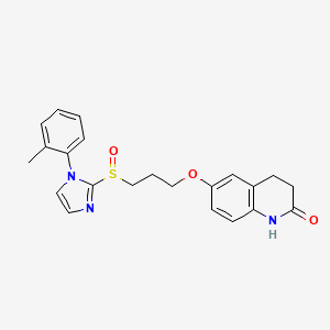 molecular formula C22H23N3O3S B1245355 6-{3-[1-(2-Methylphenyl)-2-imidazolylsulfinyl]propoxy}-3,4-dihydrocarbostyril 