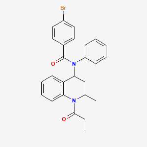 molecular formula C26H25BrN2O2 B12453562 4-bromo-N-(2-methyl-1-propanoyl-3,4-dihydro-2H-quinolin-4-yl)-N-phenylbenzamide 