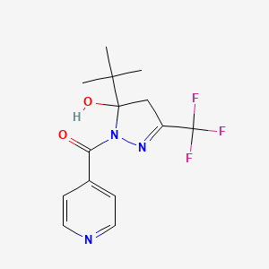 molecular formula C14H16F3N3O2 B12453569 (5-tert-Butyl-5-hydroxy-3-trifluoromethyl-4,5-dihydro-pyrazol-1-yl)-pyridin-4-yl-methanone 