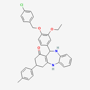 molecular formula C35H33ClN2O3 B12453573 11-{4-[(4-chlorobenzyl)oxy]-3-ethoxyphenyl}-3-(4-methylphenyl)-3,4,10,11-tetrahydro-2H-dibenzo[b,e][1,4]diazepin-1-ol 