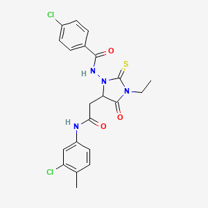 molecular formula C21H20Cl2N4O3S B12453580 4-chloro-N-(5-{2-[(3-chloro-4-methylphenyl)amino]-2-oxoethyl}-3-ethyl-4-oxo-2-thioxoimidazolidin-1-yl)benzamide 