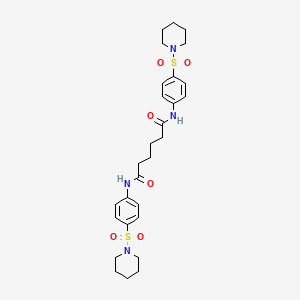 molecular formula C28H38N4O6S2 B12453602 N,N'-bis[4-(piperidin-1-ylsulfonyl)phenyl]hexanediamide 