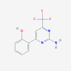 molecular formula C11H8F3N3O B12453615 2-[2-Amino-6-(trifluoromethyl)pyrimidin-4-yl]phenol 