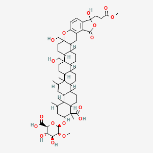 molecular formula C61H88O17 B1245415 11-[(2R,3R,4S,5S,6S)-6-carboxy-4,5-dihydroxy-3-methoxyoxan-2-yl]oxy-32-hydroxy-22,26-bis(hydroxymethyl)-32-(3-methoxy-3-oxopropyl)-2,6,10,13,14,17,18,39-octamethyl-34-oxo-27,33-dioxadecacyclo[20.19.0.02,19.05,18.06,15.09,14.023,39.026,38.028,36.031,35]hentetraconta-28(36),29,31(35)-triene-10-carboxylic acid 