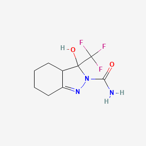 molecular formula C9H12F3N3O2 B12455274 2-Carbamoyl-3,3a,4,5,6,7-hexahydro-3-hydroxy-3-trifluoromethyl-2H-indazole 