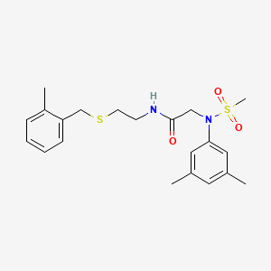 molecular formula C21H28N2O3S2 B12455285 N~2~-(3,5-dimethylphenyl)-N-{2-[(2-methylbenzyl)sulfanyl]ethyl}-N~2~-(methylsulfonyl)glycinamide 