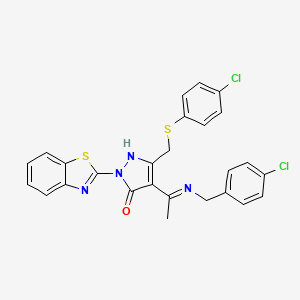 (4E)-2-(1,3-benzothiazol-2-yl)-4-{1-[(4-chlorobenzyl)amino]ethylidene}-5-{[(4-chlorophenyl)sulfanyl]methyl}-2,4-dihydro-3H-pyrazol-3-one