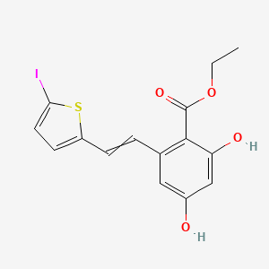 molecular formula C15H13IO4S B12455712 Ethyl 2,4-dihydroxy-6-[(E)-2-(5-iodo-2-thienyl)vinyl]benzoate 