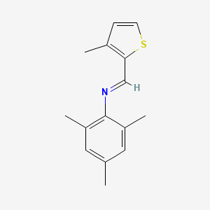 molecular formula C15H17NS B12455749 2,4,6-trimethyl-N-[(E)-(3-methylthiophen-2-yl)methylidene]aniline 