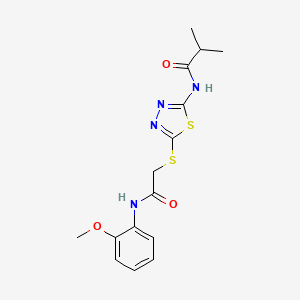 molecular formula C15H18N4O3S2 B12455782 N-(5-((2-((2-methoxyphenyl)amino)-2-oxoethyl)thio)-1,3,4-thiadiazol-2-yl)isobutyramide 