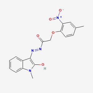 molecular formula C18H16N4O5 B12455878 2-(4-methyl-2-nitrophenoxy)-N'-[(3E)-1-methyl-2-oxo-1,2-dihydro-3H-indol-3-ylidene]acetohydrazide 