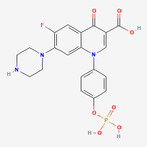 molecular formula C20H19FN3O7P B1245599 3-Quinolinecarboxylic acid, 6-fluoro-1,4-dihydro-4-oxo-1-(4-(phosphonooxy)phenyl)-7-(1-piperazinyl)- CAS No. 402923-70-0