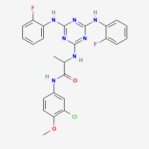 molecular formula C25H22ClF2N7O2 B12455992 N~2~-{4,6-bis[(2-fluorophenyl)amino]-1,3,5-triazin-2-yl}-N-(3-chloro-4-methoxyphenyl)alaninamide 