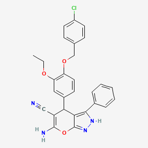 6-amino-4-{4-[(4-chlorophenyl)methoxy]-3-ethoxyphenyl}-3-phenyl-2H,4H-pyrano[2,3-c]pyrazole-5-carbonitrile