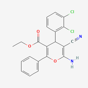 molecular formula C21H16Cl2N2O3 B12456295 ethyl 6-amino-5-cyano-4-(2,3-dichlorophenyl)-2-phenyl-4H-pyran-3-carboxylate 