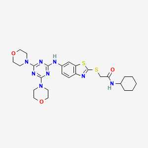 N-cyclohexyl-2-[(6-{[4,6-di(morpholin-4-yl)-1,3,5-triazin-2-yl]amino}-1,3-benzothiazol-2-yl)sulfanyl]acetamide