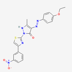 (4E)-4-[2-(4-ethoxyphenyl)hydrazinylidene]-5-methyl-2-[4-(3-nitrophenyl)-1,3-thiazol-2-yl]-2,4-dihydro-3H-pyrazol-3-one