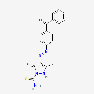 molecular formula C18H15N5O2S B12456429 (4E)-3-methyl-5-oxo-4-{2-[4-(phenylcarbonyl)phenyl]hydrazinylidene}-4,5-dihydro-1H-pyrazole-1-carbothioamide 