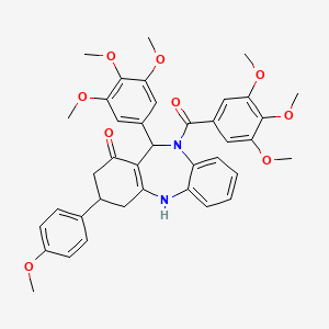 molecular formula C39H40N2O9 B12456486 [1-hydroxy-3-(4-methoxyphenyl)-11-(3,4,5-trimethoxyphenyl)-2,3,4,11-tetrahydro-10H-dibenzo[b,e][1,4]diazepin-10-yl](3,4,5-trimethoxyphenyl)methanone 