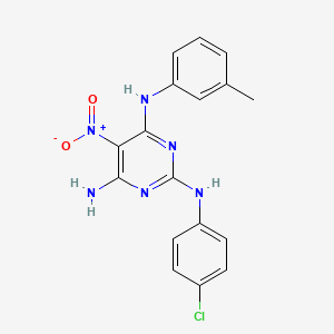 molecular formula C17H15ClN6O2 B12456636 N~2~-(4-chlorophenyl)-N~4~-(3-methylphenyl)-5-nitropyrimidine-2,4,6-triamine 