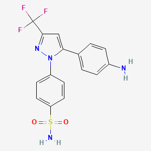 molecular formula C16H13F3N4O2S B1245667 4-[5-(4-Amino-phenyl)-3-trifluoromethyl-pyrazol-1-yl]-benzenesulfonamide 