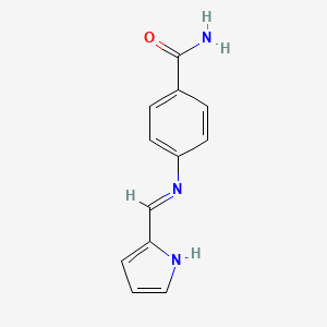 molecular formula C12H11N3O B12456742 4-{[(E)-1H-pyrrol-2-ylmethylidene]amino}benzamide 