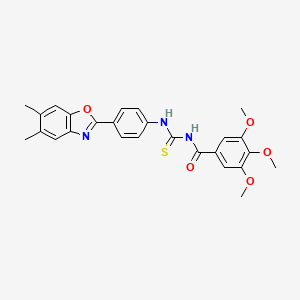 N-{[4-(5,6-dimethyl-1,3-benzoxazol-2-yl)phenyl]carbamothioyl}-3,4,5-trimethoxybenzamide