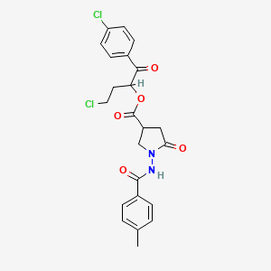 molecular formula C23H22Cl2N2O5 B12456875 4-Chloro-1-(4-chlorophenyl)-1-oxobutan-2-yl 1-{[(4-methylphenyl)carbonyl]amino}-5-oxopyrrolidine-3-carboxylate 