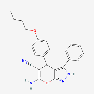 molecular formula C23H22N4O2 B12456926 6-amino-4-(4-butoxyphenyl)-3-phenyl-2H,4H-pyrano[2,3-c]pyrazole-5-carbonitrile 