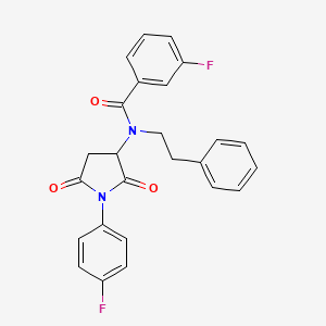 molecular formula C25H20F2N2O3 B12456952 3-fluoro-N-[1-(4-fluorophenyl)-2,5-dioxopyrrolidin-3-yl]-N-(2-phenylethyl)benzamide 