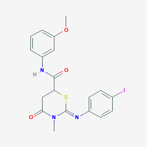 molecular formula C19H18IN3O3S B12457144 (2Z)-2-[(4-iodophenyl)imino]-N-(3-methoxyphenyl)-3-methyl-4-oxo-1,3-thiazinane-6-carboxamide 